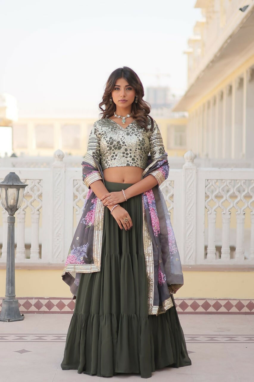 Preksha Creation Faux Georgette With Sequins Embroidered Work Women Lehenga Choli - Light Green - Distacart