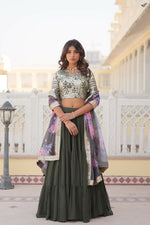 Thumbnail for Preksha Creation Faux Georgette With Sequins Embroidered Work Women Lehenga Choli - Light Green - Distacart