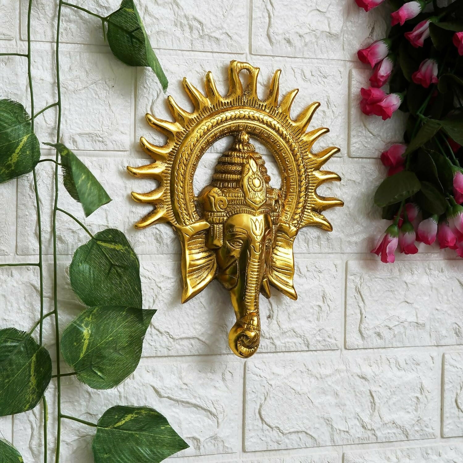 eCraftIndia Golden Lord Ganesha With Sun Decorative Metal Wall Hanging - Distacart