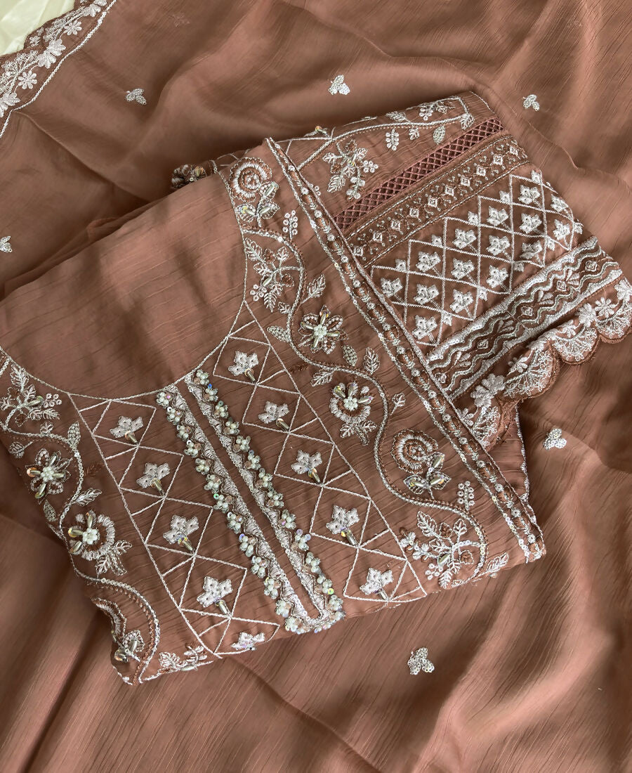 KC Peach Pakistani Straight Suit For Women Chiffon - Dista