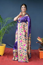 Thumbnail for Jyoti Fashion Women's Purple Paithani Silk Zari Woven Saree with Blouse - Distacart