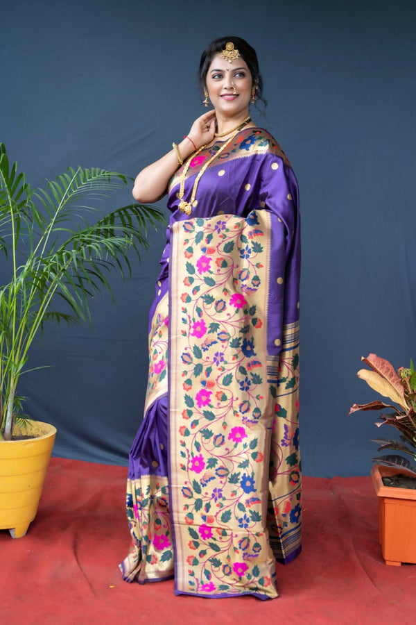 Jyoti Fashion Women's Purple Paithani Silk Zari Woven Saree with Blouse - Distacart