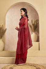 Thumbnail for Vastranavya Rust Digital Printed Linen Ready To Wear Designer Saree with Unstitched Blouse - Distacart