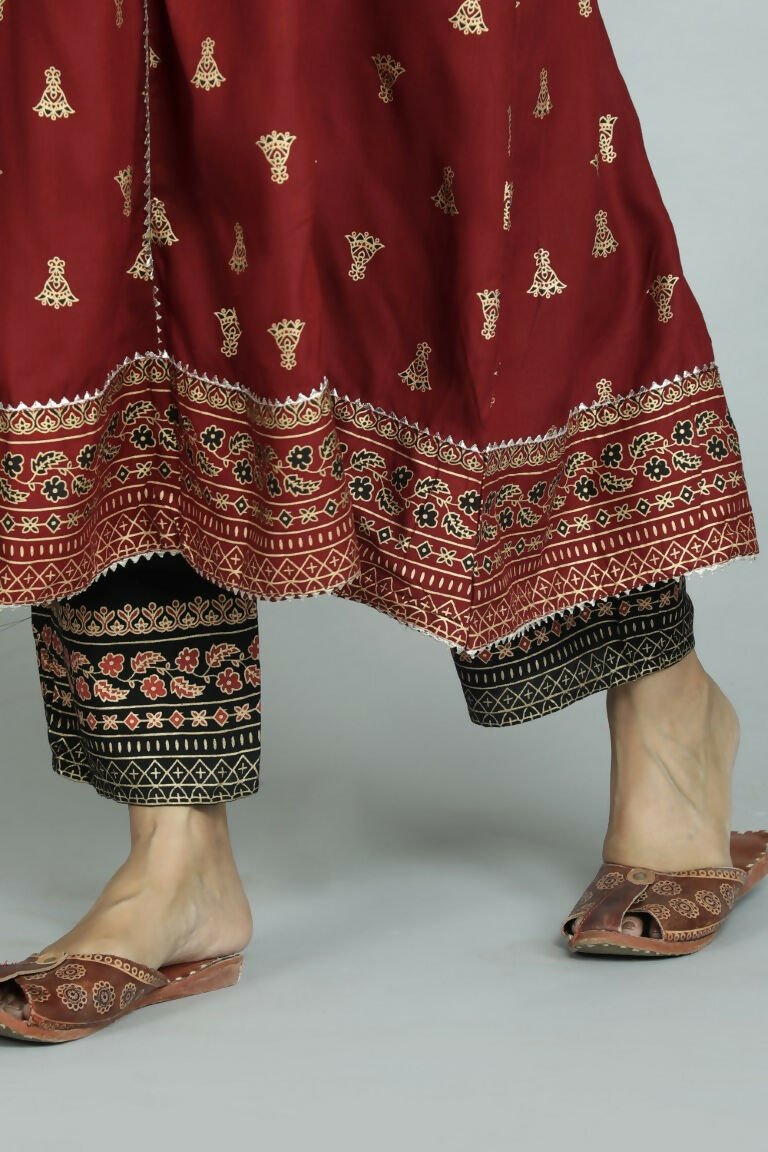 Alvano Women's Stylish Anarkali Kurti with Pant and Dupatta for Women and Girls (Maroon) - Distacart
