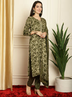 Thumbnail for Jyoti Fashion Women's Green Pashmina Floral Digital Printed Kurta with Trouser & Dupatta - Distacart