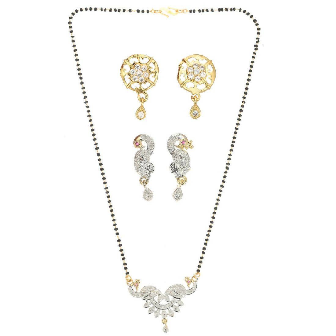 AanyaCentric Gold Plated Mangalsutra with Pendant, 2 Pair Earrings - Distacart