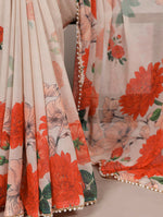 Thumbnail for Vastranavya Off White Weightless Marble and Floral Printed Georgette Saree with Unstitched Blouse - Distacart