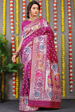 Thumbnail for Jyoti Fashion Women's Magenta Banarasi Silk Zari Woven Saree with Blouse - Distacart