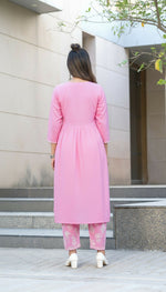 Thumbnail for BulBul Arushi Pink Rayon Kurta Set with Lucknowi Work