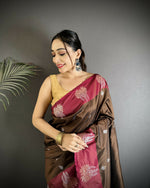 Thumbnail for Joban Fashion Brown Small Butti Soft Silk Banarasi Saree - Distacart