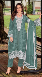 Thumbnail for Anaita Blue Silk Stitched Suit with Embroidery Sequins - Distacart