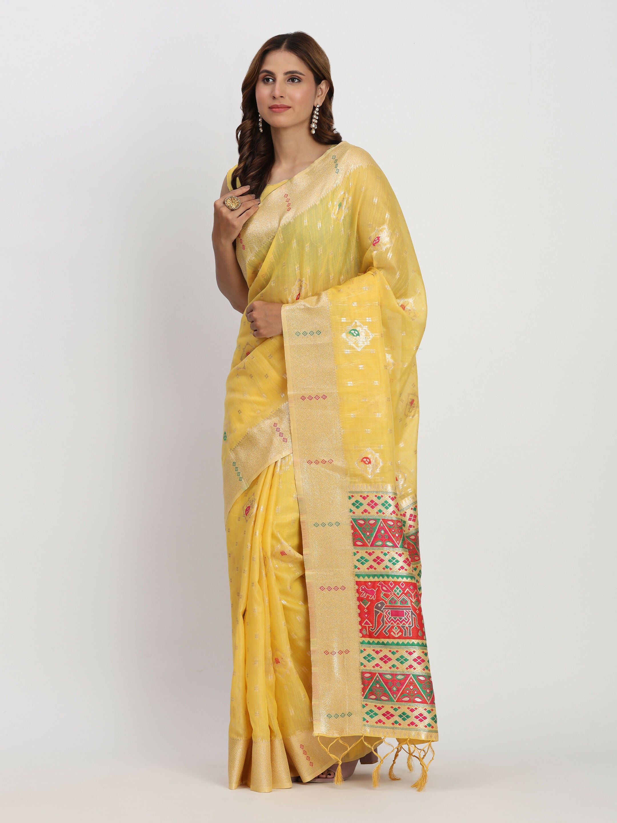 Astita Linen Cotton Yellow Saree