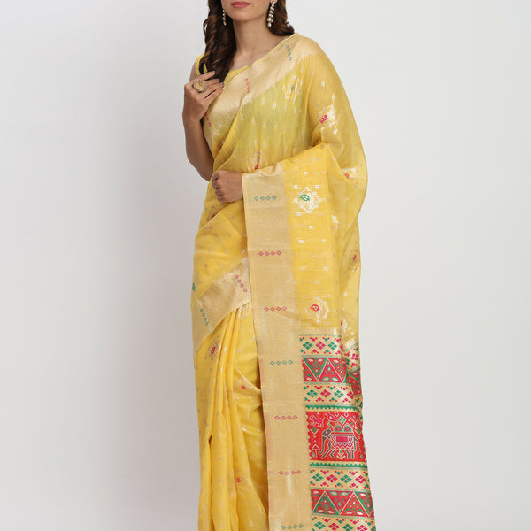 Astita Linen Cotton Yellow Saree