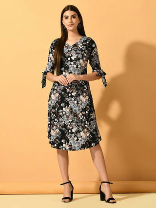 Myshka Women's Black A-Line Party Dress - Distacart