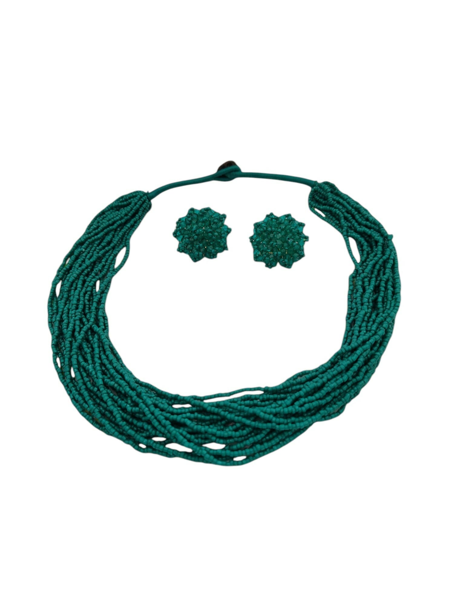Inhanns Vibrant Handmade 20 Layers Beaded Necklace With Matching Earrings - Sea Green - Distacart