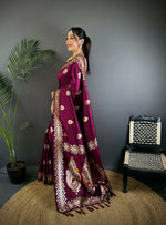 Thumbnail for Joban Fashion Banarasi PlumWoven Soft Silk Saree