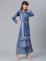 Thumbnail for Ahalyaa Women Navy Blue Crepe Floral Print kurta With Palazzo