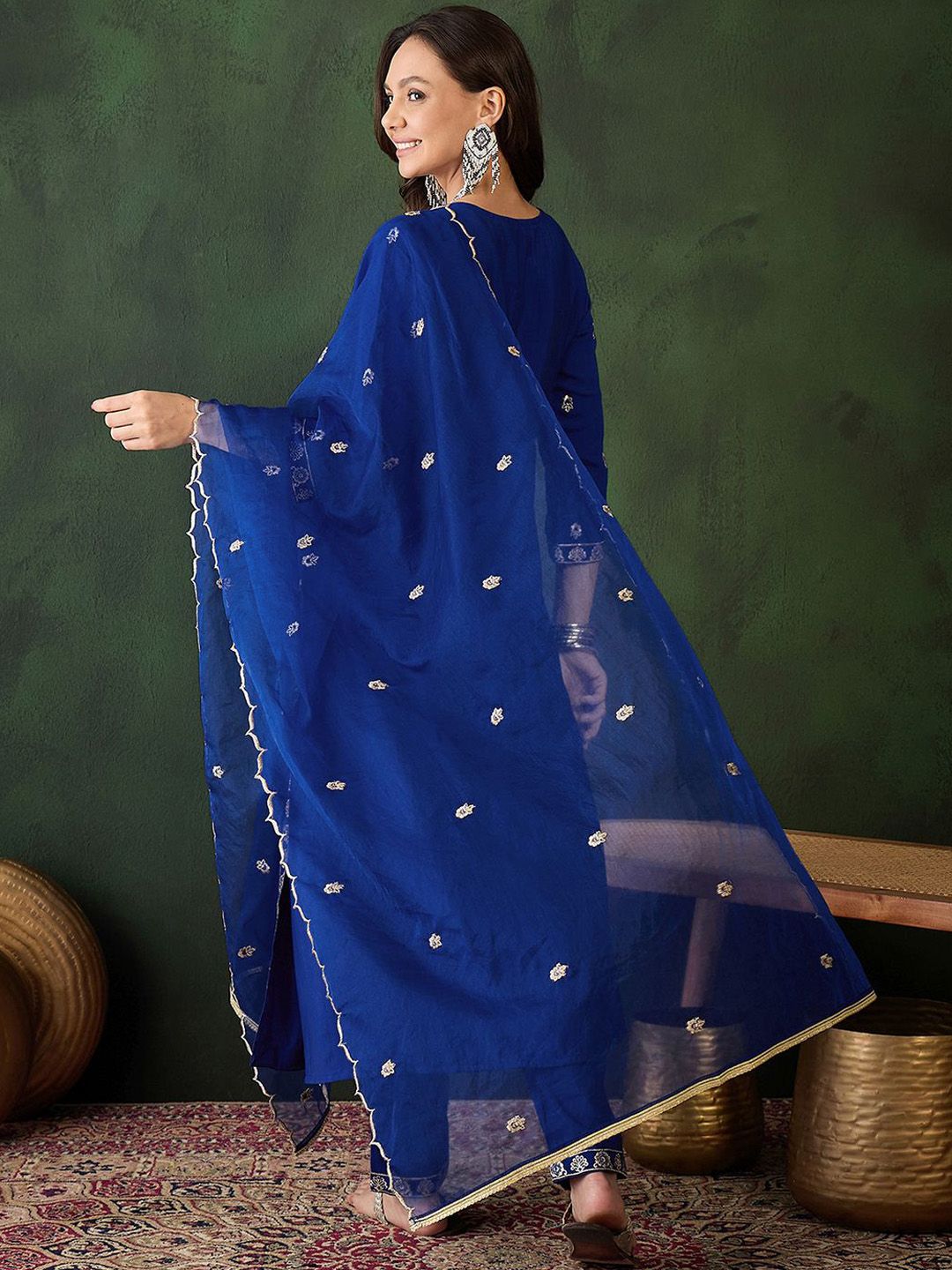 Sangria Embroidered Zari Sequence Kurta & Trouser With Dupatta