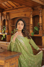 Thumbnail for Joban Fashion Green Georgette Sequence Embroidery Work Kurta Set
