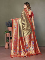 Thumbnail for Aastha Fashion Gold Tissue Silk Paithani Woven Saree - Distacart