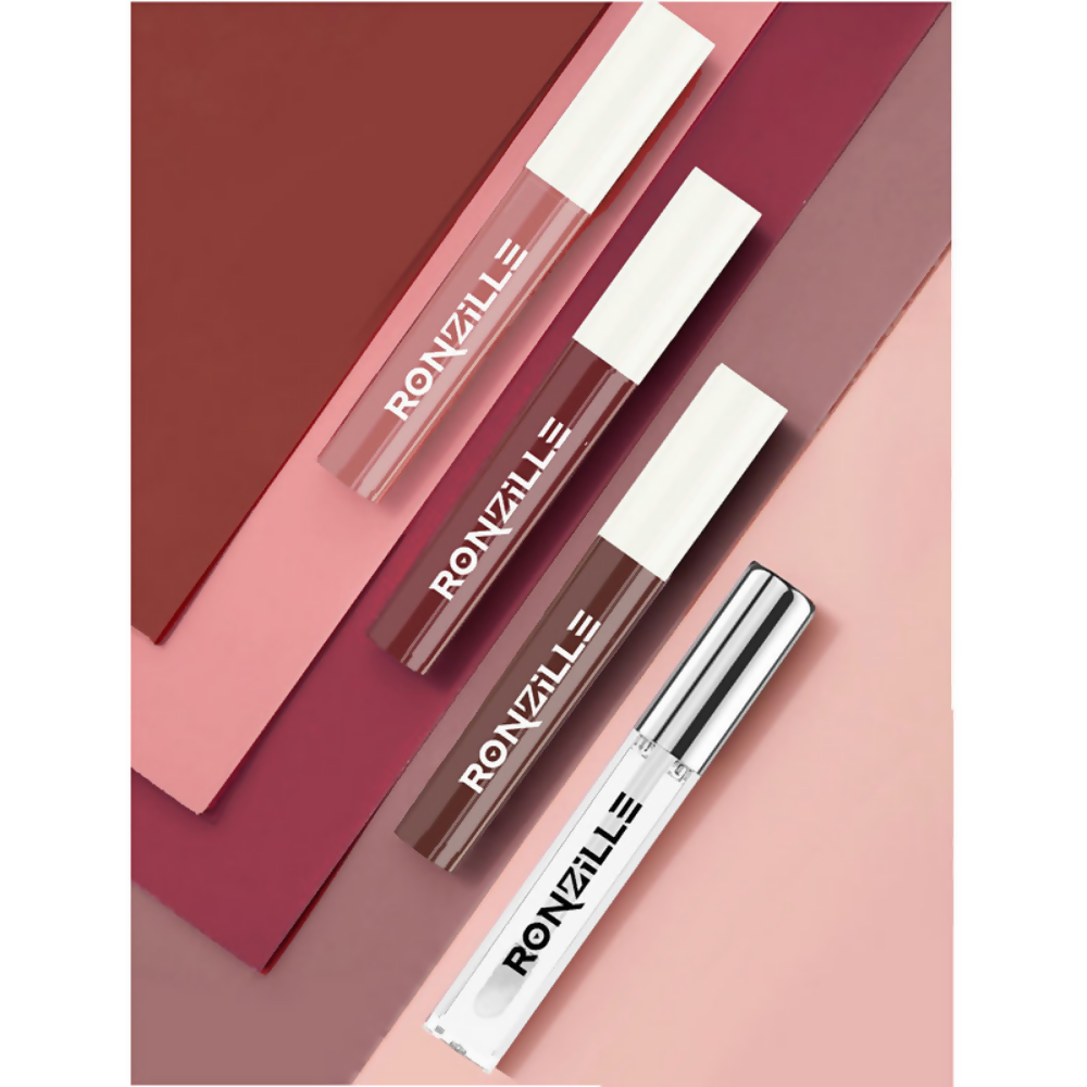 Ronzille Non Transfer Matte Liquid Lipstick Plus Lip Gloss - Nudes And Browns - Dista
