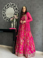 Thumbnail for Jyoti Fashion Pink Jari with Sequin Embroidered Georgette Semi Lehenga Choli with Dupatta - Distacart