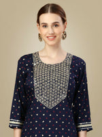 Thumbnail for Jyoti Fashion Women's Navy Blue Silk Blend Embroidery & Sequence work Kurta with Trouser & Dupatta - Distacart