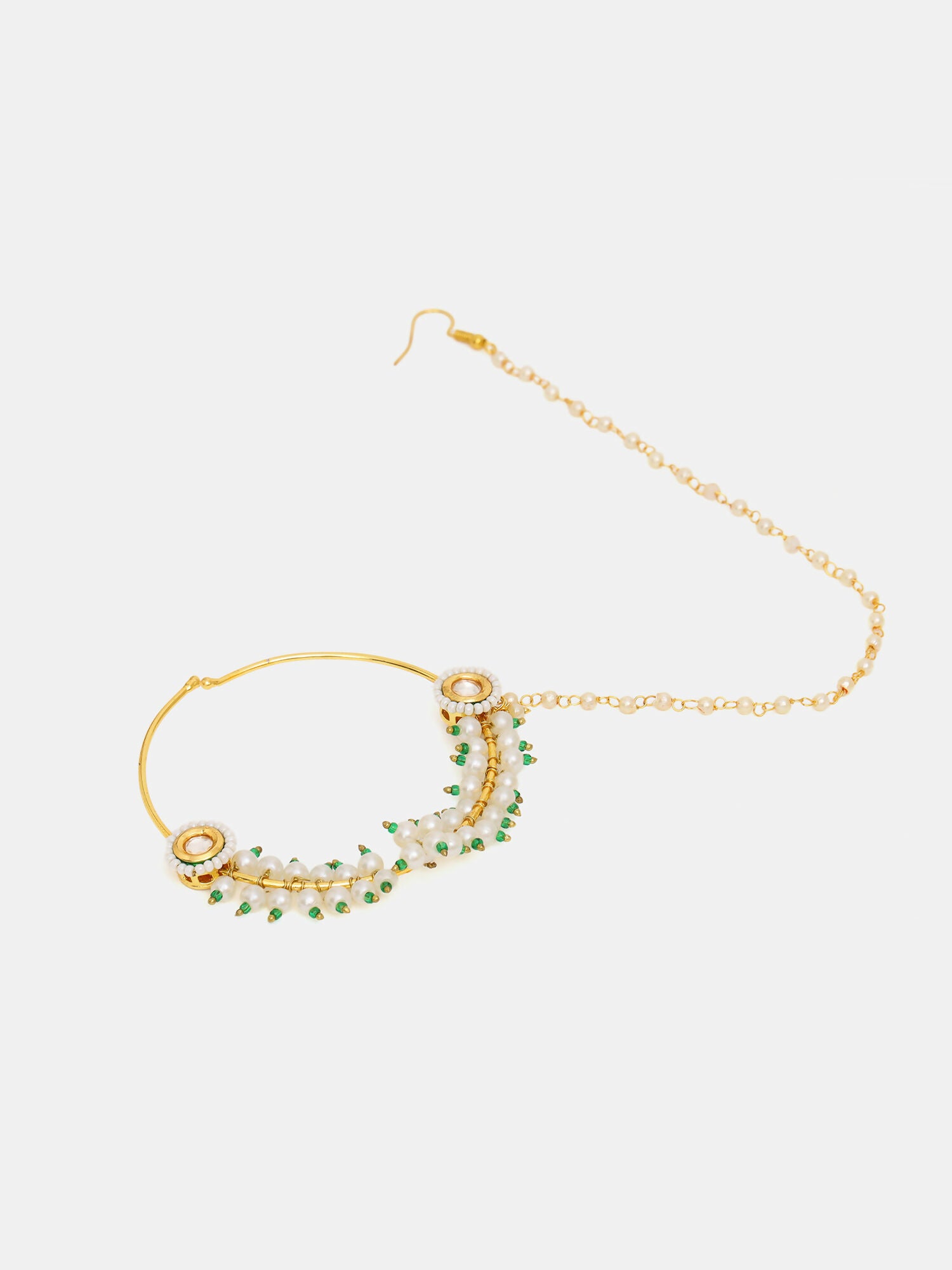 Ruby Raang 22k Gold Polished Kundan Maharani Nose Ring (Clip On)