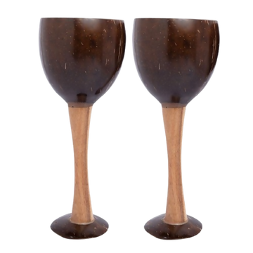 Thenga Coconut Shell & Wooden Wine Glasses - Dista