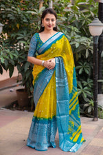 Thumbnail for Yellow Jute Silk Ethnic Motifs Saree with Unstitched Blouse - A2M