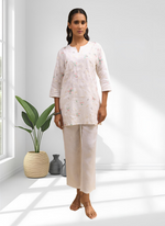Thumbnail for Joban Fashion Off White Linen Embroidered Readymade Cord Set - Distacart