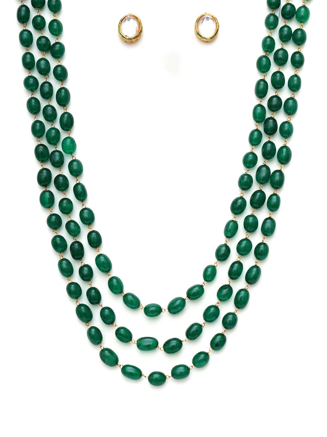 Long Layered Green Neckpiece wtih Kundan Studs Jewellery Set (Green) - Ruby Raang - Distacart