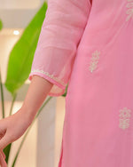 Thumbnail for The52 Pink Women's Beautiful Chikankari Work Chanderi Fabric Straight Kurta Pant and Dupatta Set - Distacart