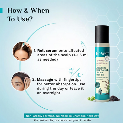 Pilgrim 3% Redensyl, 4% Anagain & 5% Capilia Stem Cell Complex Advanced Hair Growth Serum Roll-On - Distacart