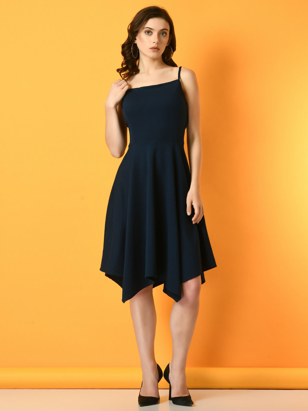 Myshka Women's Navy Blue Solid Party Dress - Distacart