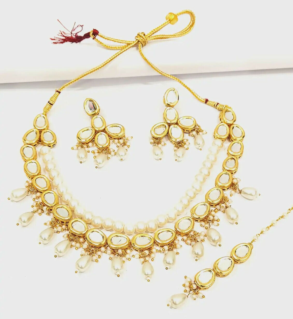 Joban Fashion Hand Made High Quality Gold Plated Base Metal Alloy Kundan Stone Studded Kundan Jewellery Set - Distacart