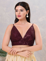 Thumbnail for Joban Fashion Women Sequin Dark-Maroon Stitched Blouse - Distacart