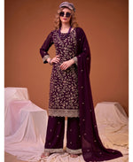 Thumbnail for KC Purple Straight Suit For Women Georgette Fabric - Dista