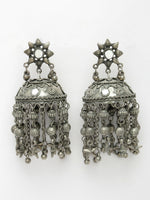 Thumbnail for NVR Women's Silver Plated Mirror Work Oxidised Contemporary Jhumka Earrings - Distacart