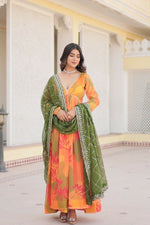 Thumbnail for Aastha Fashion Women's Yellow Russian silk Digital Printed Gown with Dupatta - Distacart