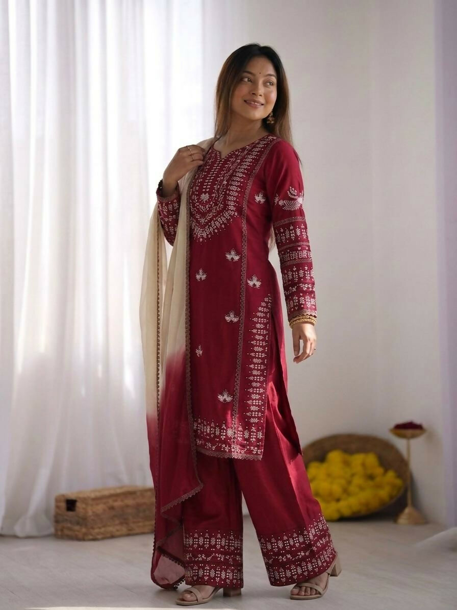 Teeya Creation Womens Trendy Stylish Embroidery Thread Work Kurta Set - Dista
