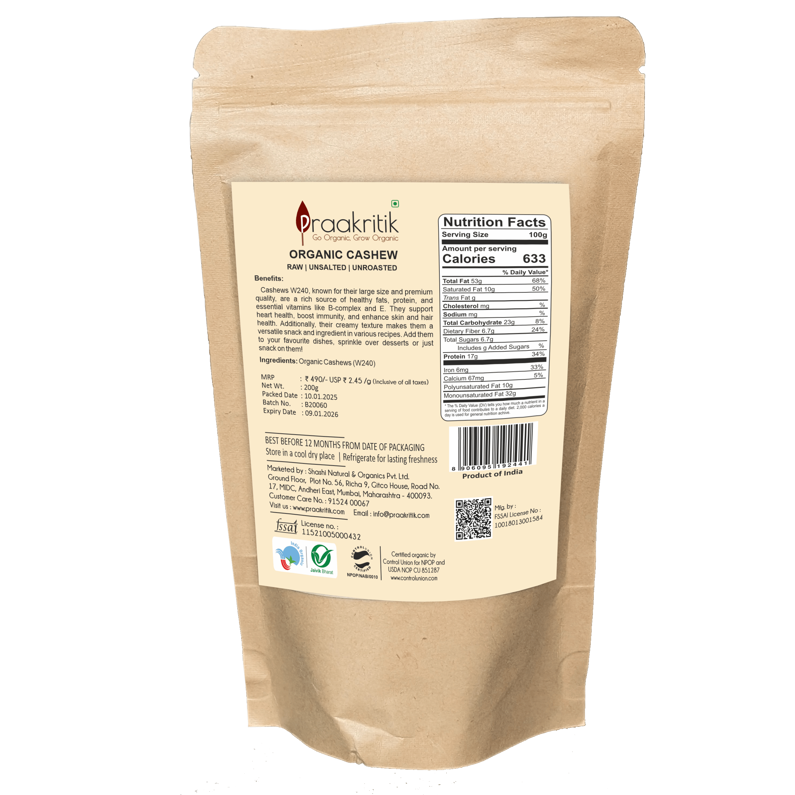Praakritik Organic Cashew - Distacart