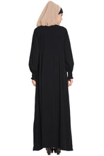 Thumbnail for Bashariya Loose From Chest| Arabian Abaya With Gather and Smocky Sleeves - Black