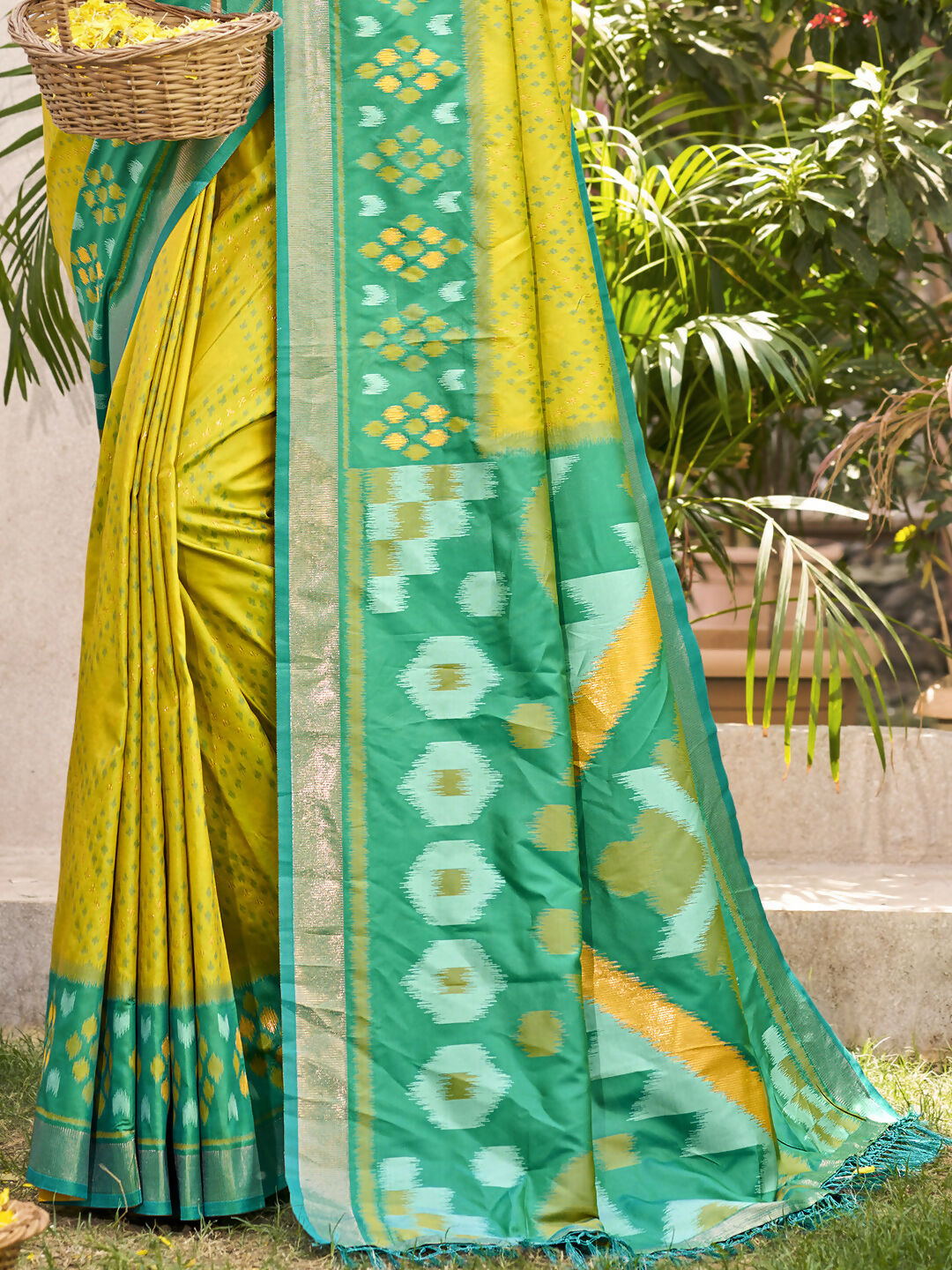 Astita Pochampalli Silk Mustard Yellow Saree