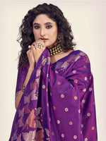 Thumbnail for Preksha Creation Banarasi Soft Silk Women Purple Saree - Distacart