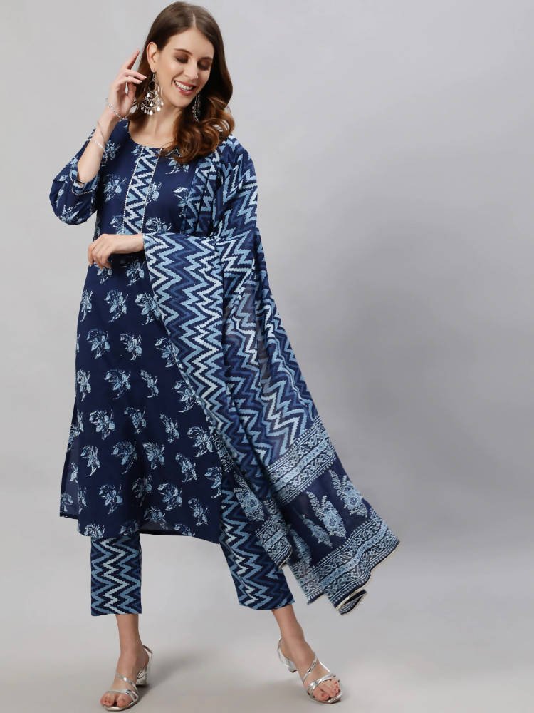 Anubhutee Women Blue Printed Kurta with Trousers & Dupatta - Distacart