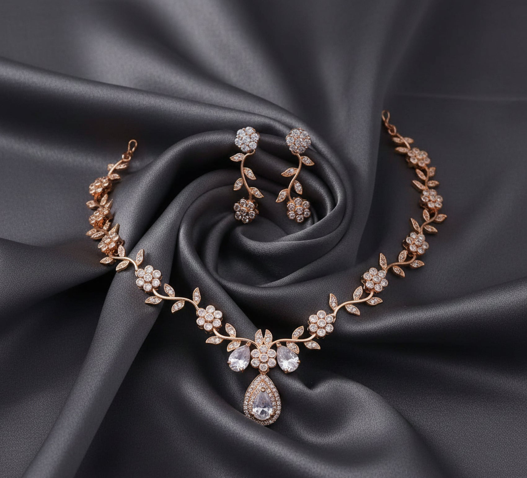 Jewel City Exquisite Rose Gold Plated White American Diamond Necklace Set - Distacart