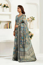 Thumbnail for Joban Fashion  Dusty Brown Floral & Ethnic Motifs Linen Ready To Wear Saree With Unstitched Blouse - Distacart