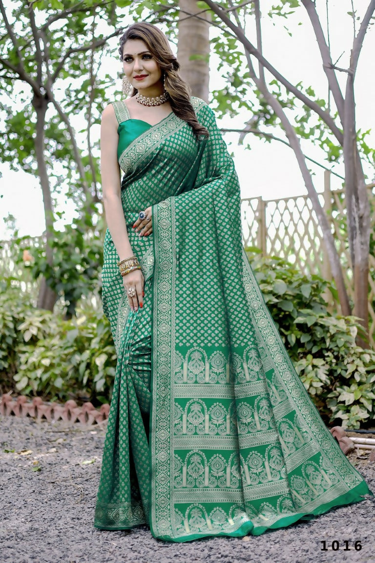 Partywear Designer Green Banarasi Silk Fancy Saree - Starwalk - Distacart