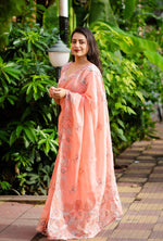 Thumbnail for Pink Pure Linen Ethnic Motifs Saree with Unstitched Blouse - A2M - Distacart